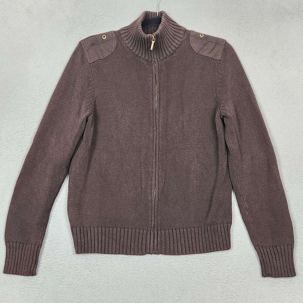 Lauren Ralph Lauren Cardigan Sweater Womens Large Brown Cotton Moto